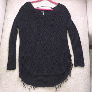 Free People Distressed Navy Blue Sweater